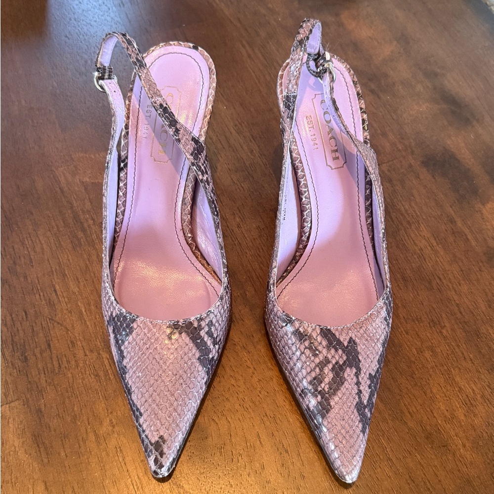 Coach Pink and Black Snake Print Texture Slingback Heels size 6